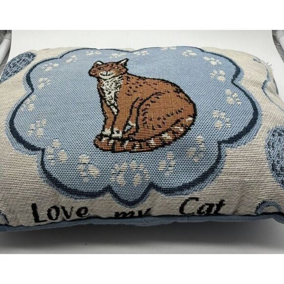 Decorative Cat Pillow Tapestry Cushion Love My Cat Cute Pet Decor 12x8 Throw Pil - Picture 2 of 6